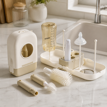 Compact silicone bottle brush set for easy baby bottle cleaning